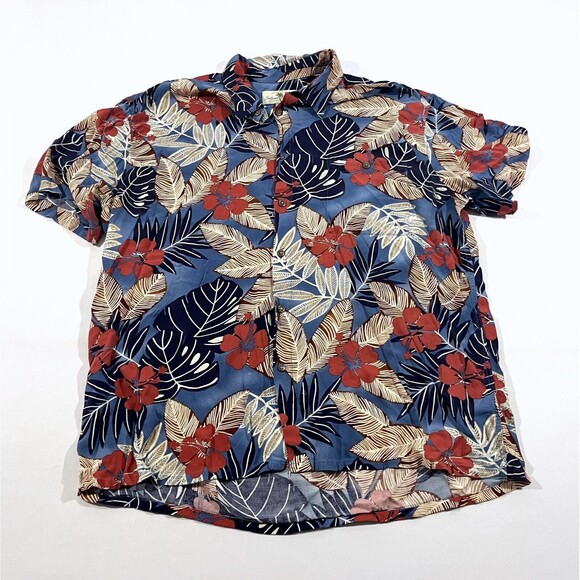 Island Shores Hawaiian Button Shirt Short Sleeve Blue Red Floral Men's Sz XL - Picture 1 of 8